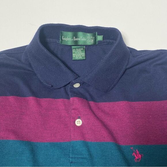 Vintage Knights Of Round Table Striped Color Block Polo Shirt Men's Size Large - Picture 2 of 15